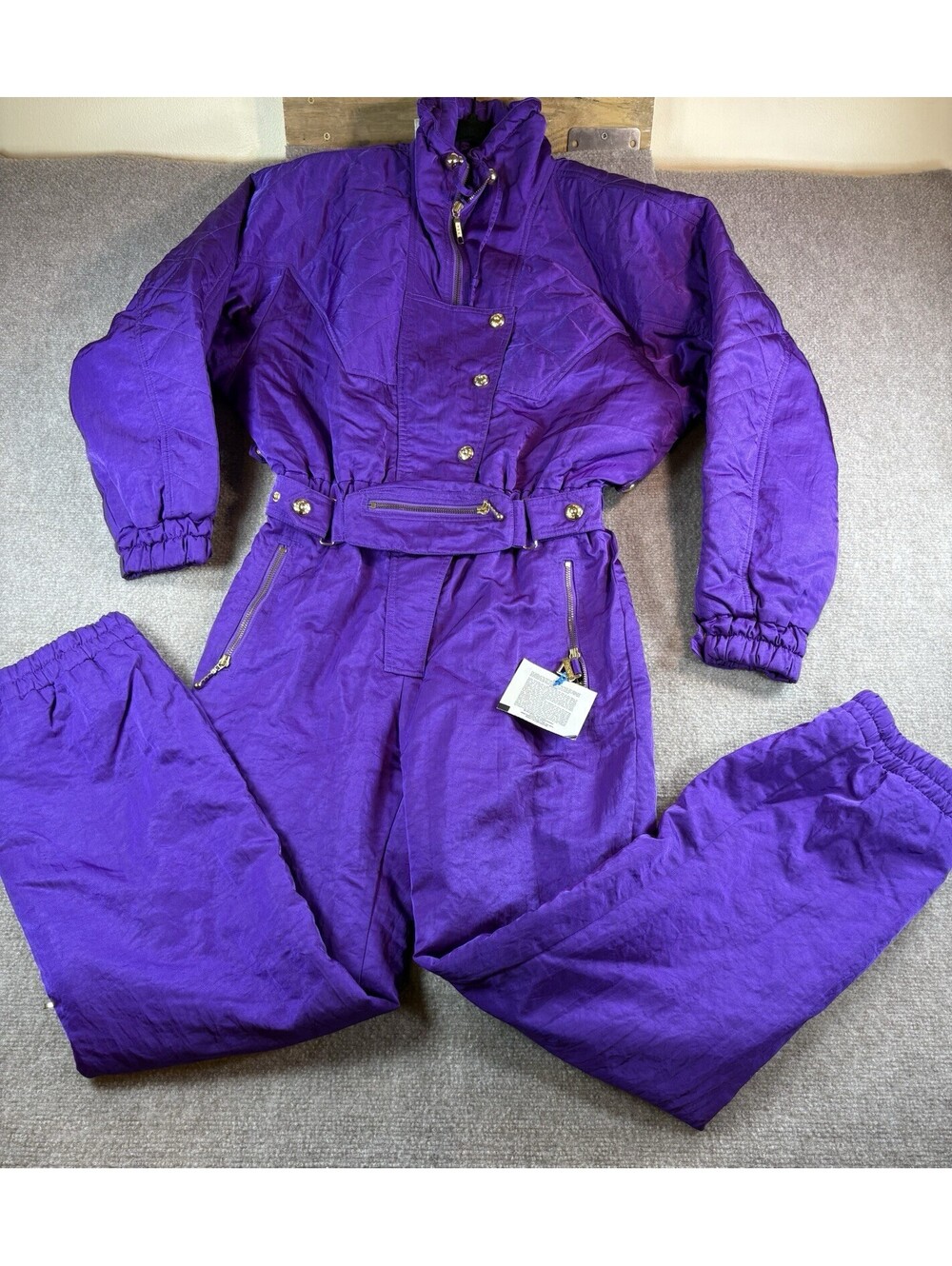 Vtg Fera International Women's One Piece Ski Suit 10 Purple/Gold Accents 80s/90s